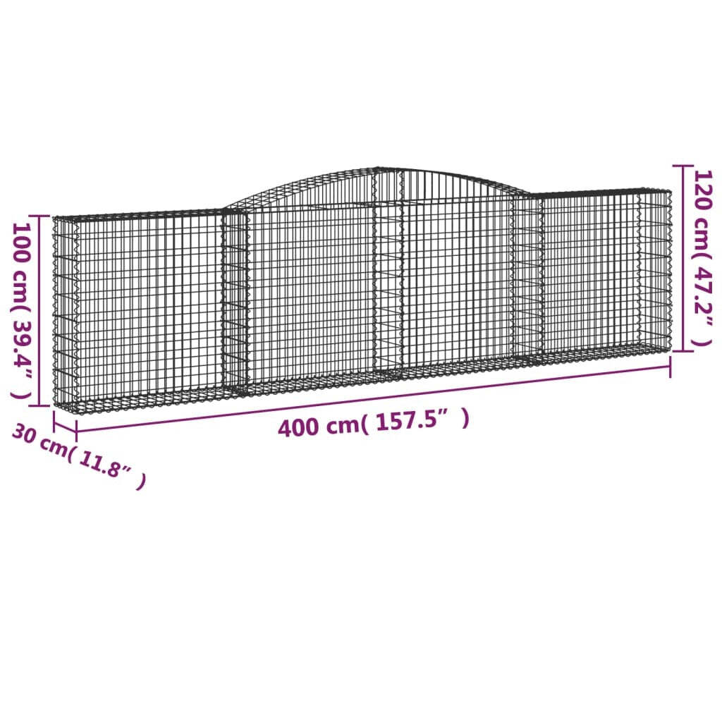 vidaXL Arched Gabion Baskets 3 pcs 157.5″x11.8″x39.4″/47.2″ Galvanized Iron