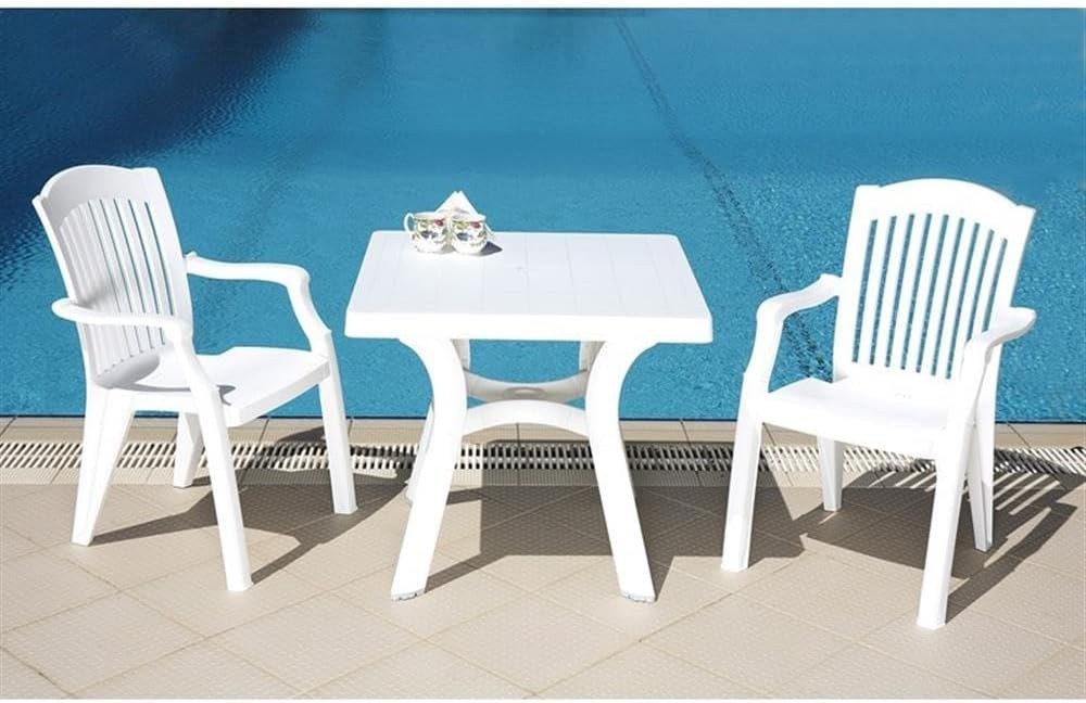 Viva 31″ Resin Square Patio Dining Table in White Commercial Grade