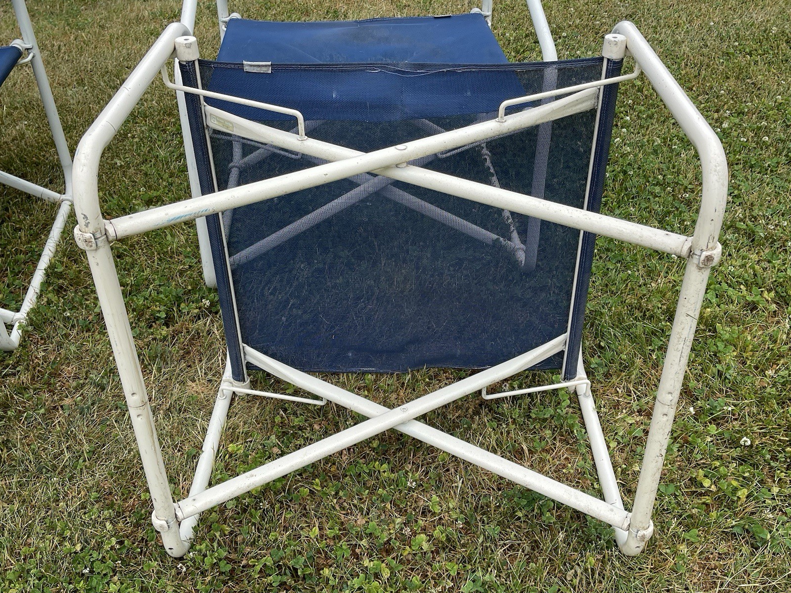Brown Jordan Nomad Director 4 Piece Patio Chair Set — Vintage Folding Blue White