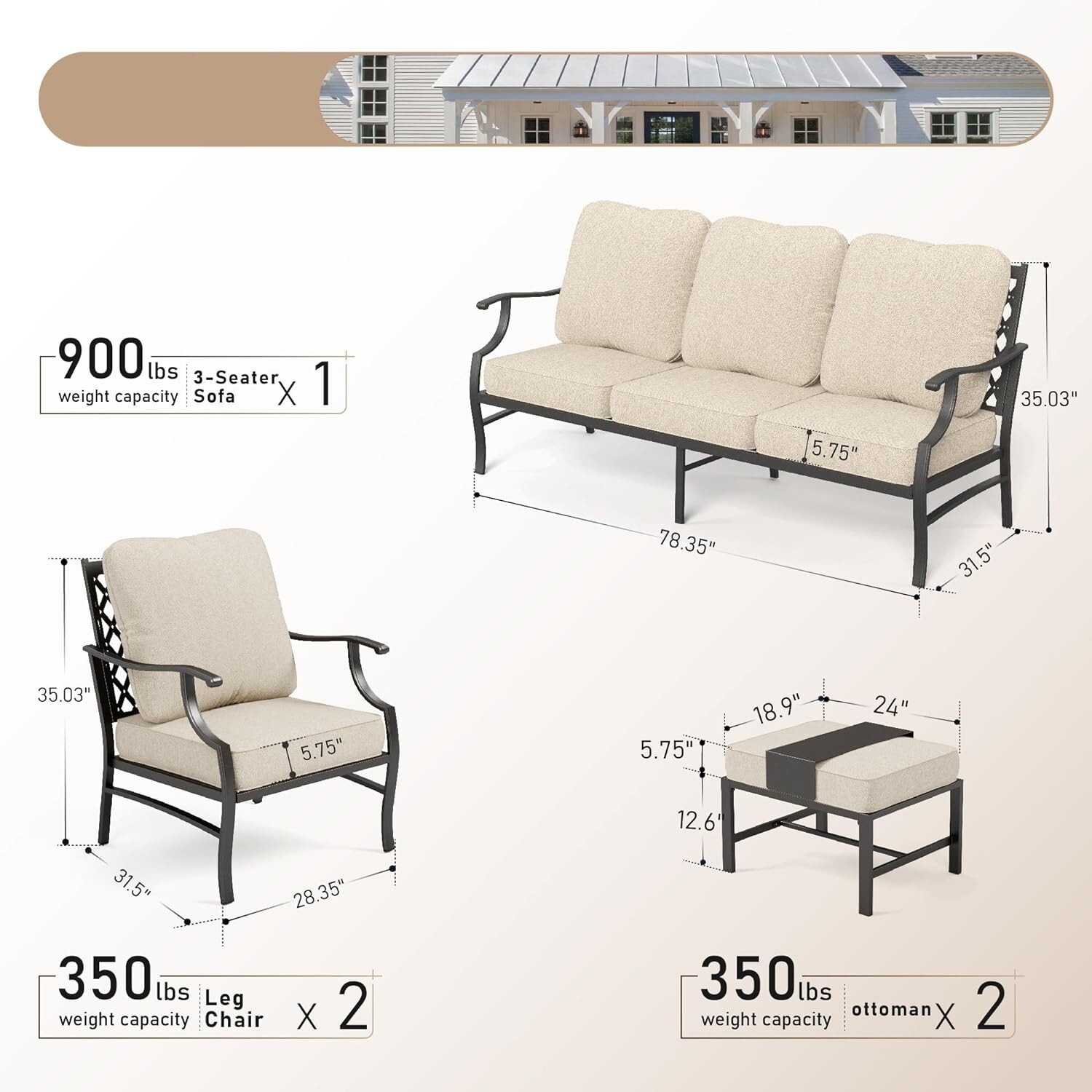 7 Piece Patio Furniture Set Outdoor Conversation Set for Lawn Garden Backyard