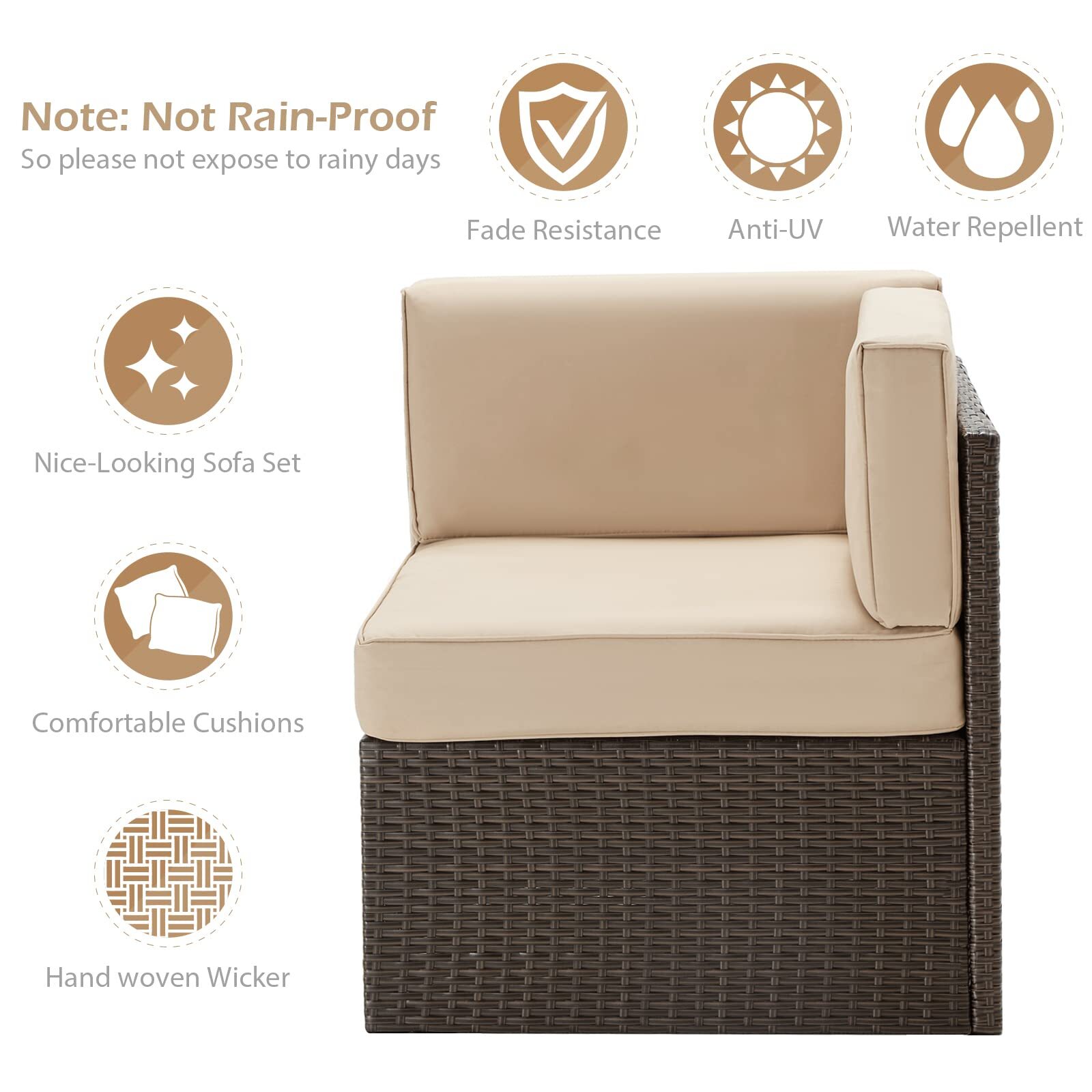 7-Pieces Patio Furniture Set Outdoor Sectional Sofa Rattan Wicker Sofa W/ Table