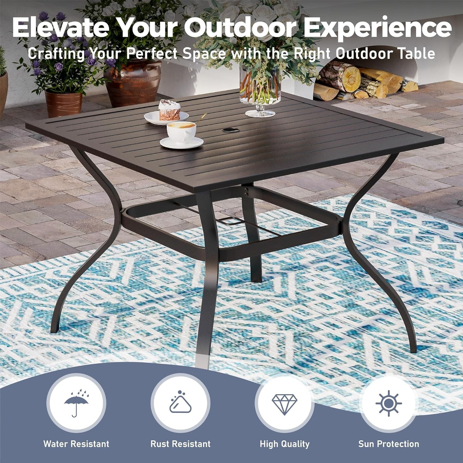 5 Piece Patio Furniture Set Outdoor Square Metal Table Patio Dining Chairs Set