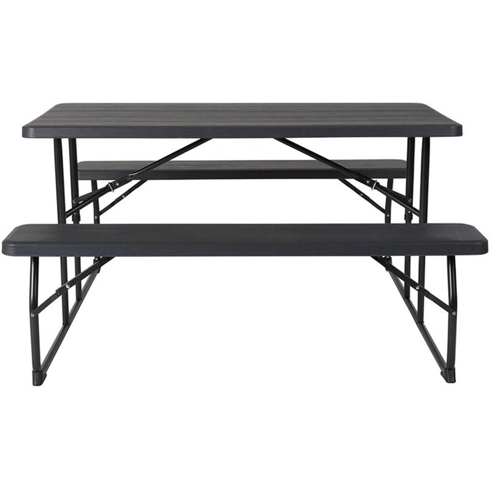 Bowery Hill Modern Folding Picnic Table with Bench in Charcoal