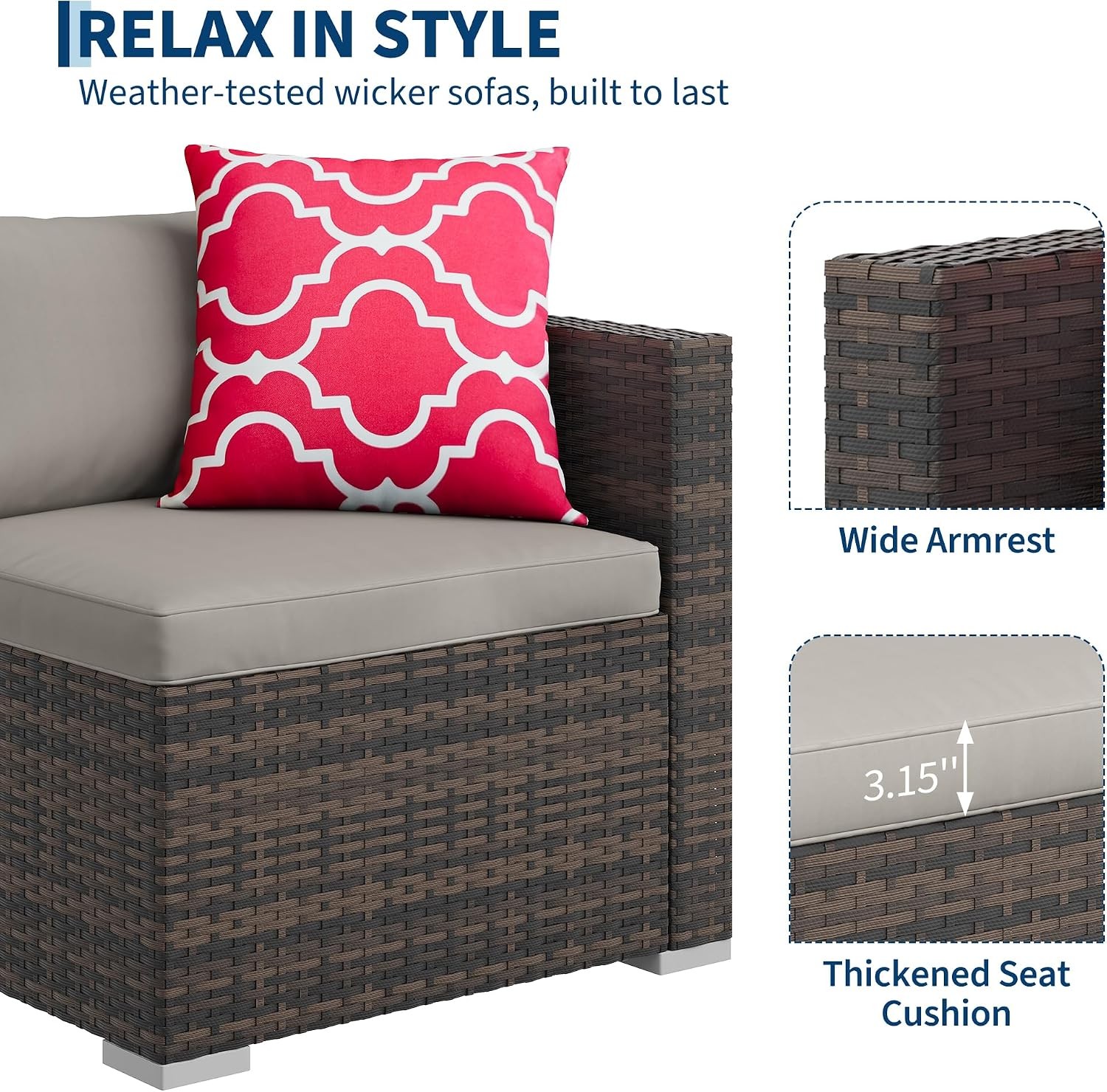 5pcs Outdoor Patio Sectional Sofa Set PE Rattan l-Shaped Conversation Furniture