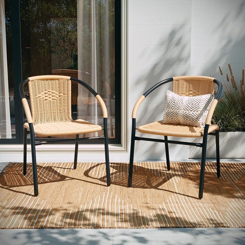 Contemporary Rattan Stacking Chairs Dining Room Bistro Patio Indoor Outdoor New