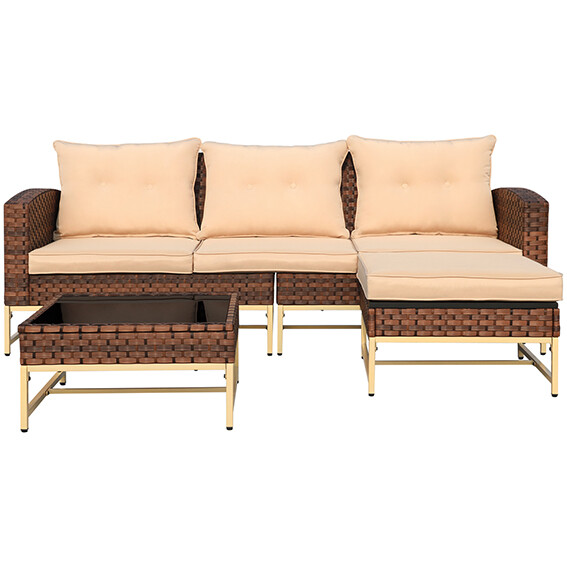Patio Rattan Wicker Sectional Sofa Set Outdoor Furniture Set W/ Metal Stand