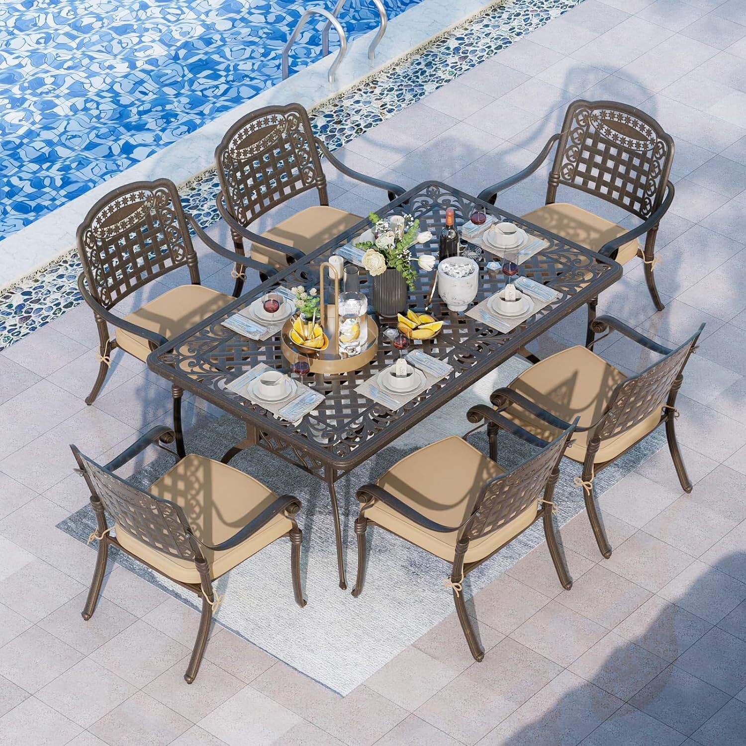 7 Piece Patio Dining Set Outdoor Dining Set Cast Aluminum Furniture Set