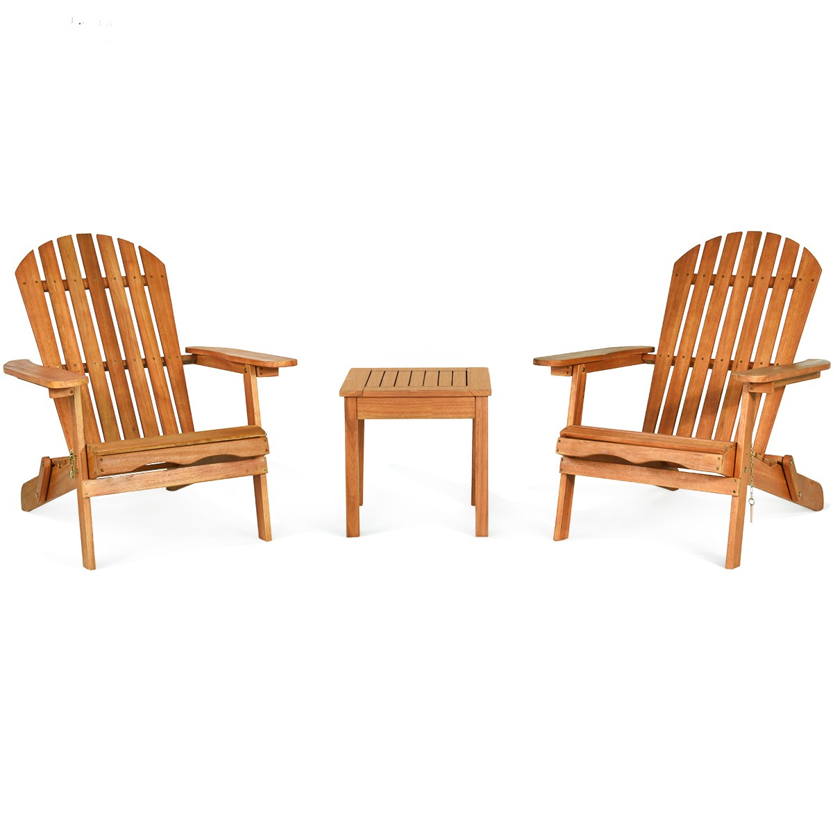 3 Pieces Patio Wooden Adirondack Chair Table Set Folding Seat Furniture Outdoor