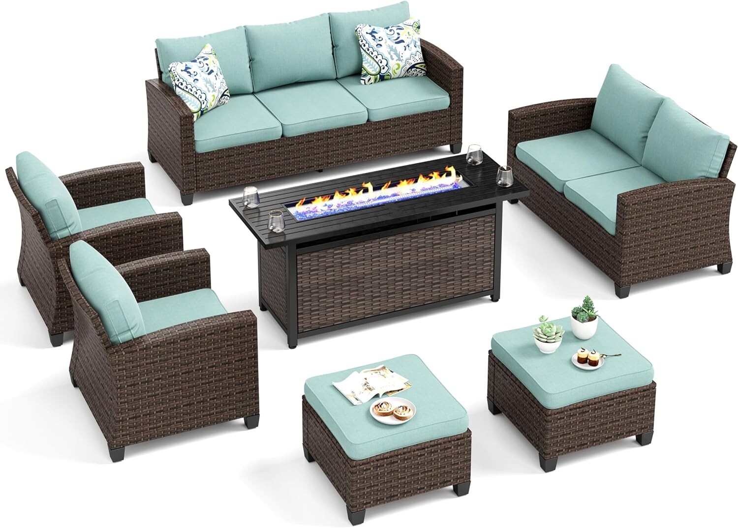 Fire Pit Table Patio furniture Set Outdoor Furniture Rattan Conversation Sets