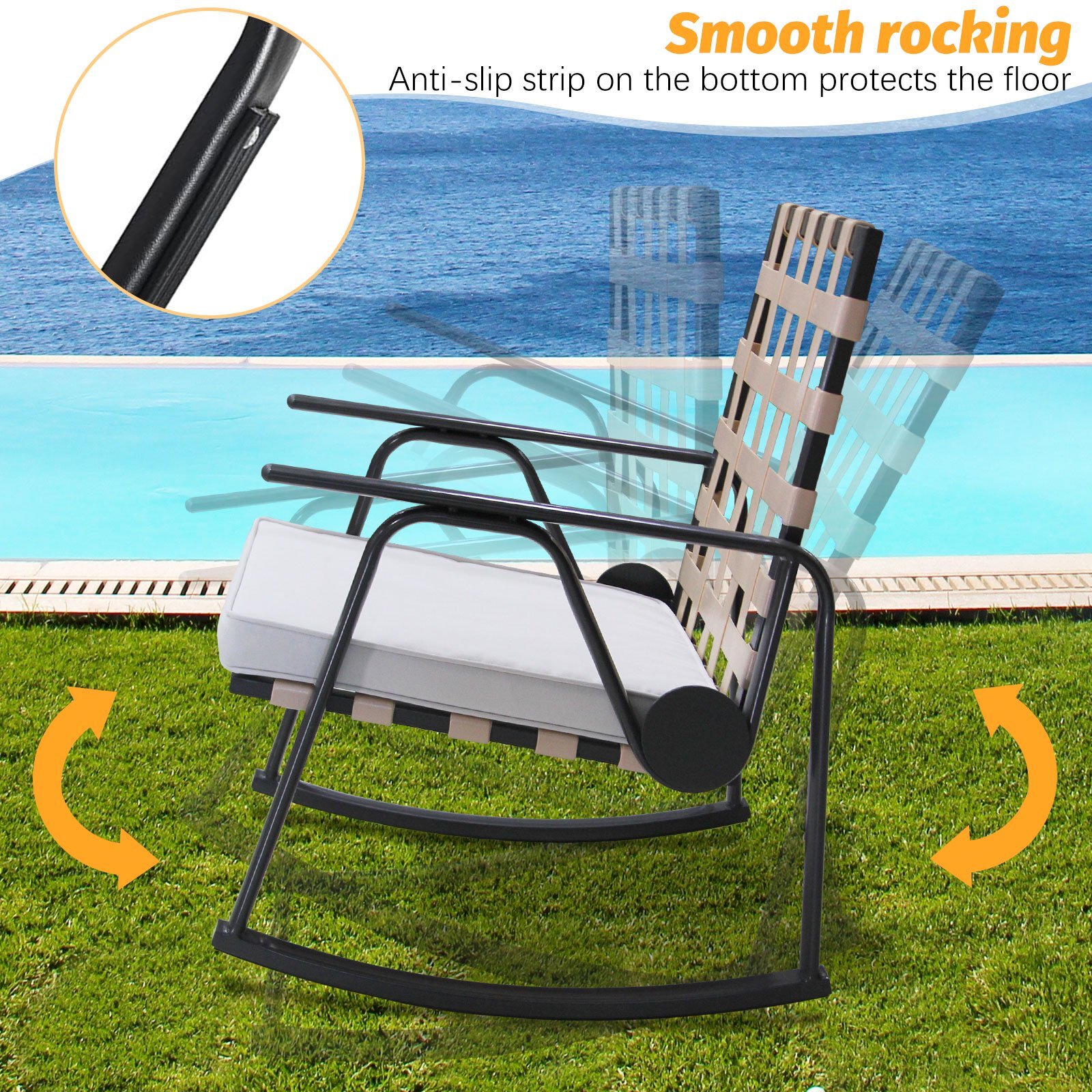 Outdoor 3 Pieces Bristro Set Patio Furniture Rocking Chairs with Coffee Table