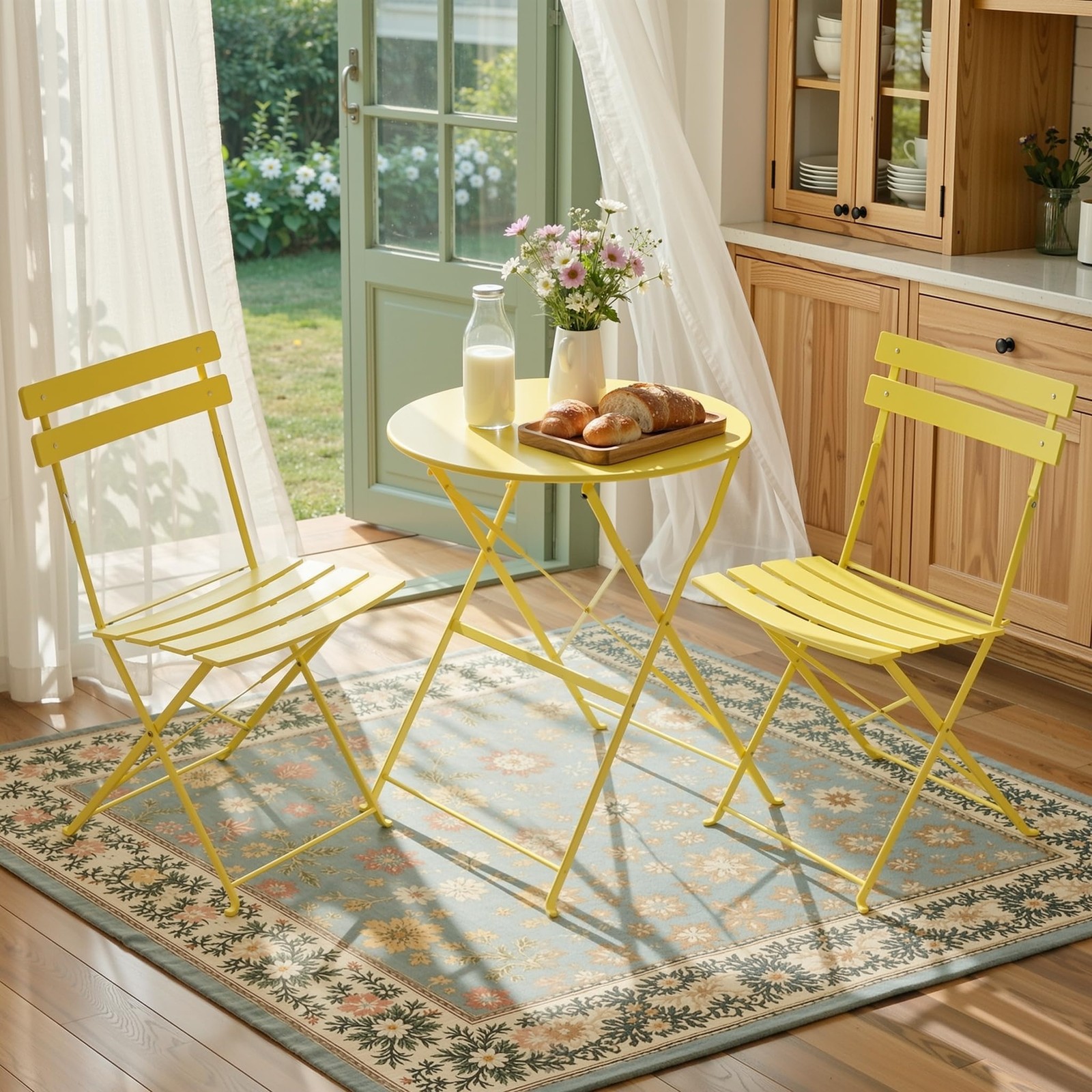 3-Piece Folding Bistro Set Outdoor, Powder Coated Weatherproof Patio Furnitur…