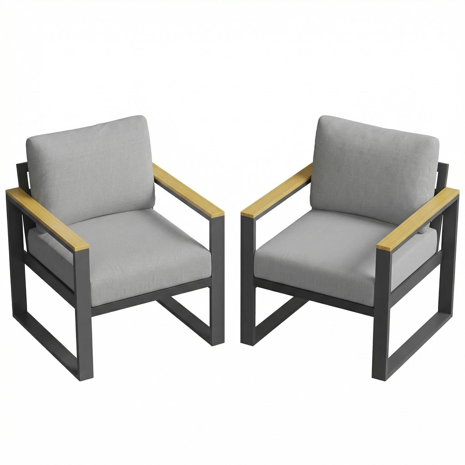2PCS Aluminum Patio Furniture Armchair Outdoor Chair with Cushions Deck Backyard