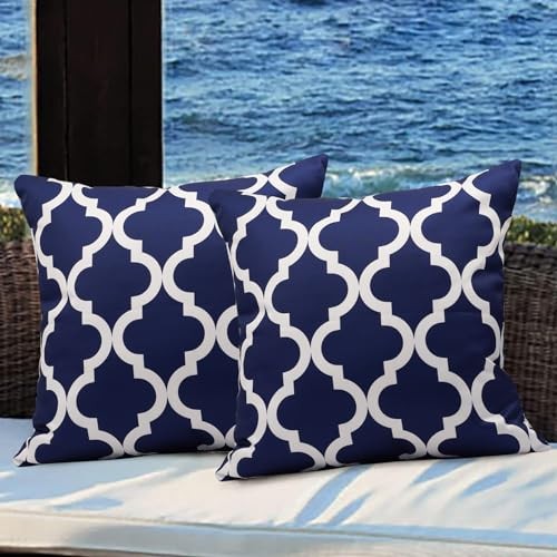 Pack of 2 Outdoor Waterproof Throw Pillow 18″ x 18″ (Pack of 2) Navy Blue