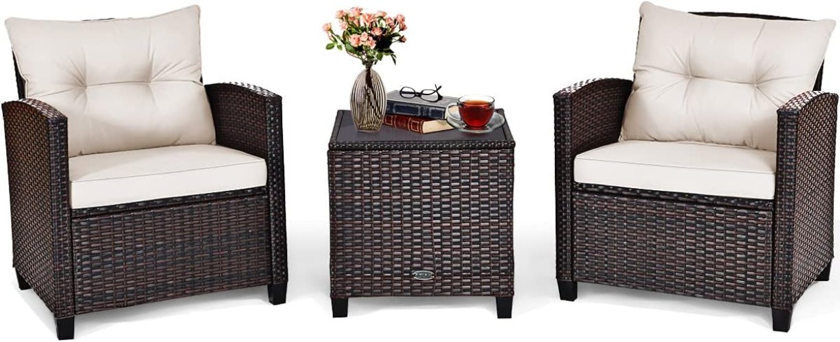 Modern 3-Piece Patio Furniture Set w/ Washable Cushions