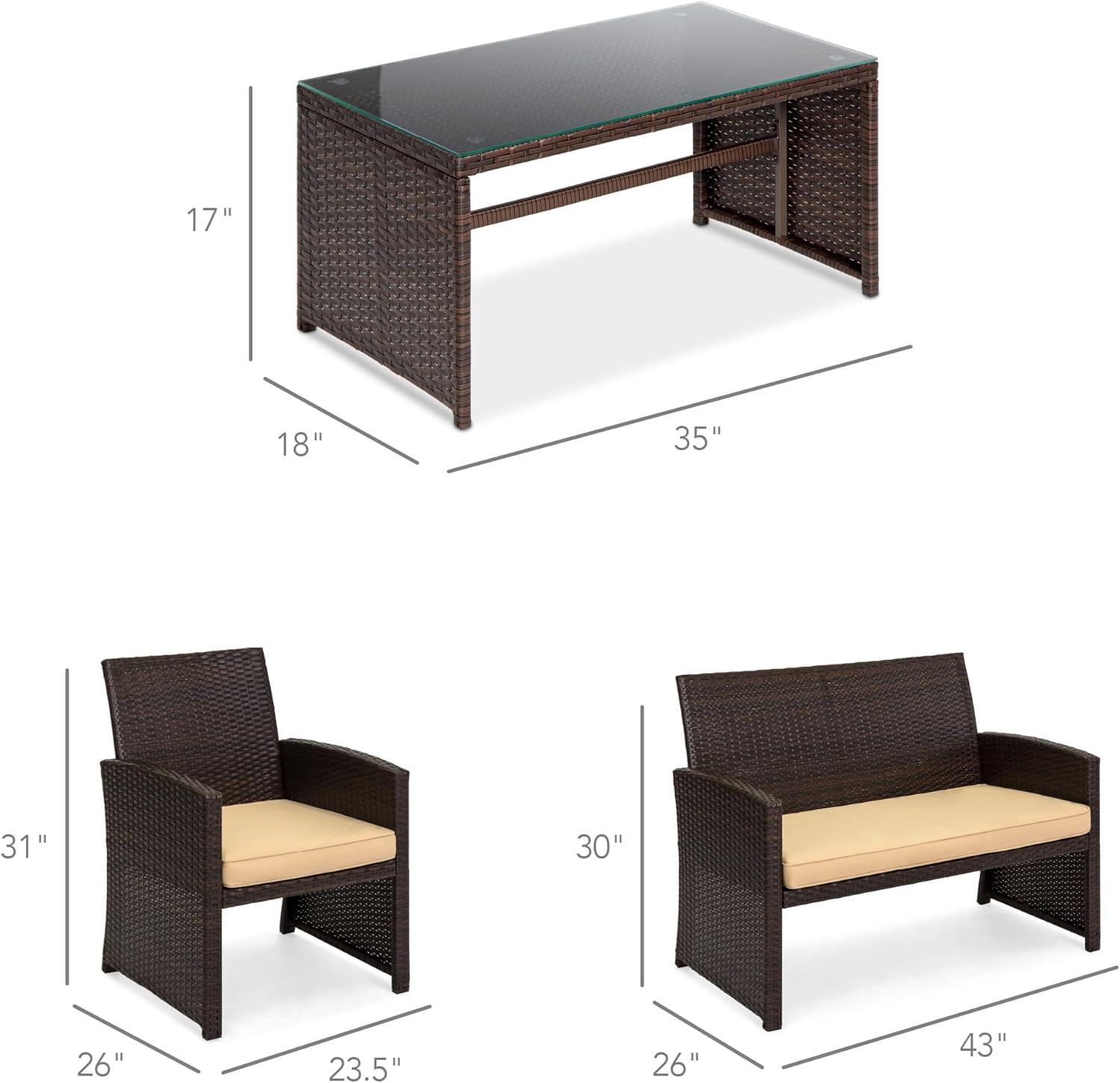 Best Choice Products 4-Piece Outdoor Wicker Patio Conversation Furniture Set for