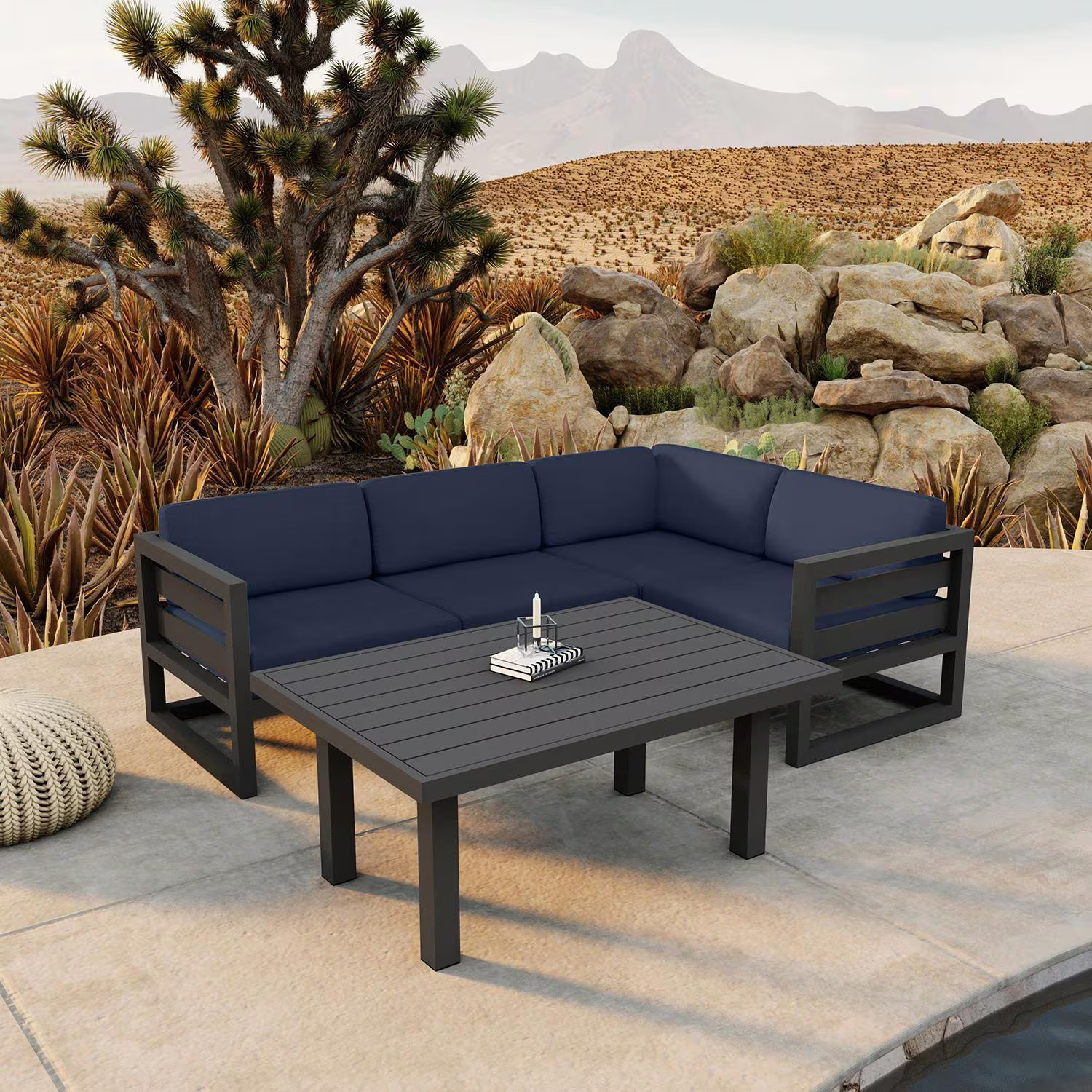 Misty Cove 5 Pc Aluminum Seating Set Sectional & Classic Chat Table in