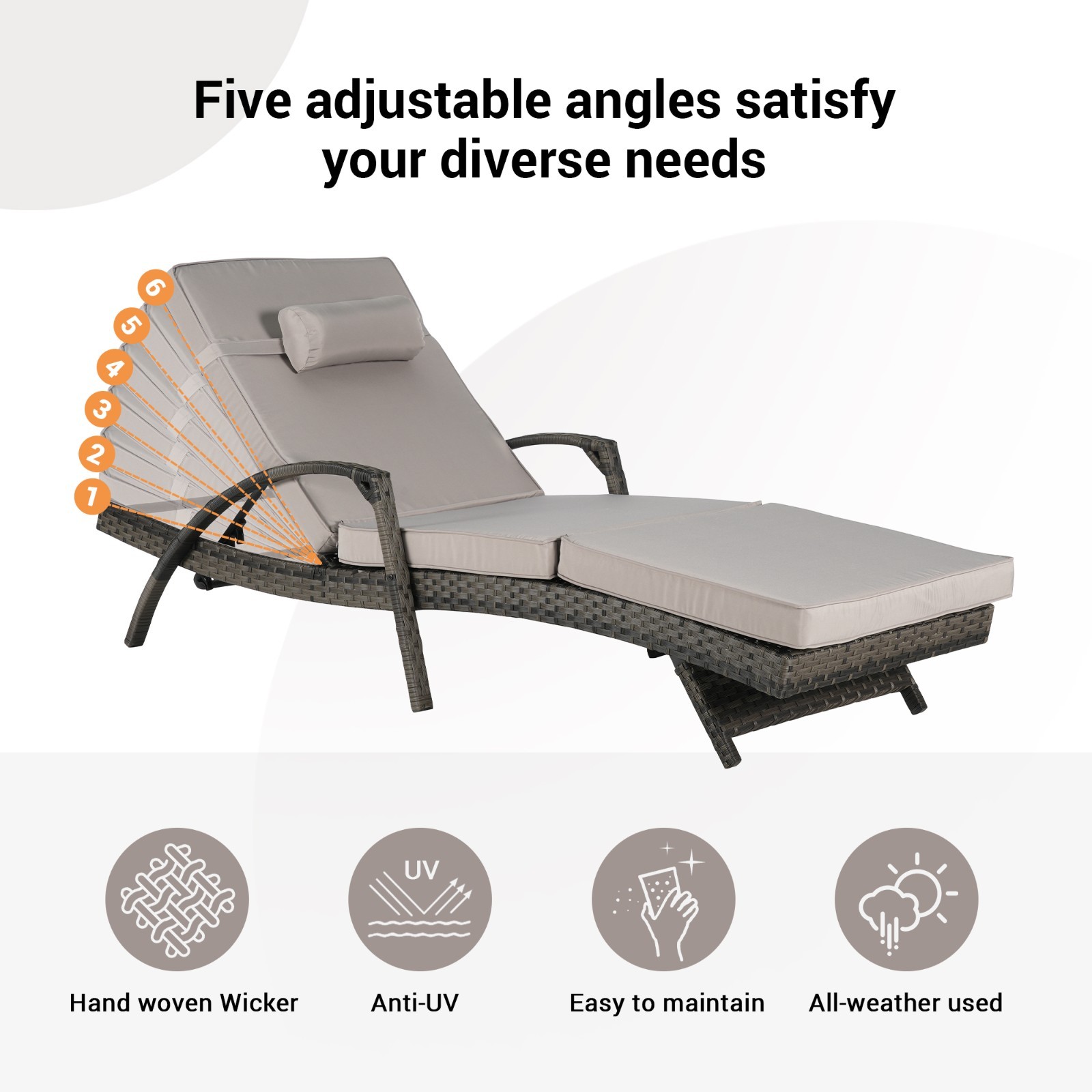 Outdoor Wicker Long Reclining Chair Set of 2 w/Cushions Lounge Chair Lawn Beach