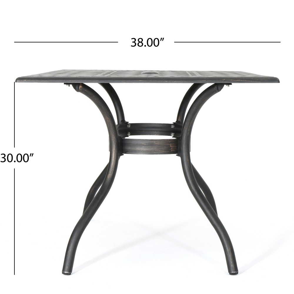 Vintage Rectangular Patio Dining Table, Outdoor Cast Aluminum w/ Copper Finish