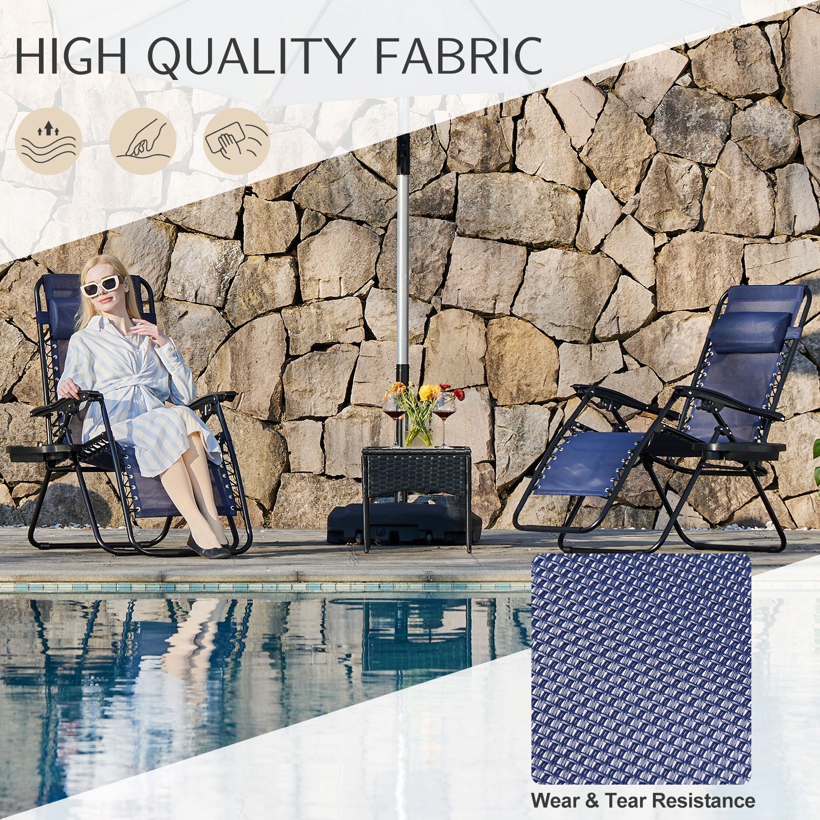 Portable Zero Gravity Lounge Chairs 2-Set Adjustable Pillow & Cup Holder Trays