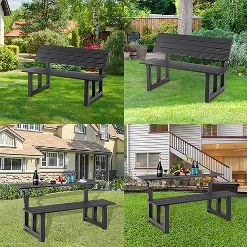 TECSPACE All New Aluminum Black Outdoor Convertible Bench All-in-one Table&Bench