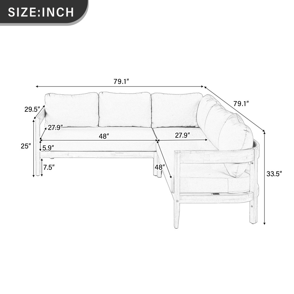 White Outdoor L-Shaped Patio Sofa Set with Cushions
