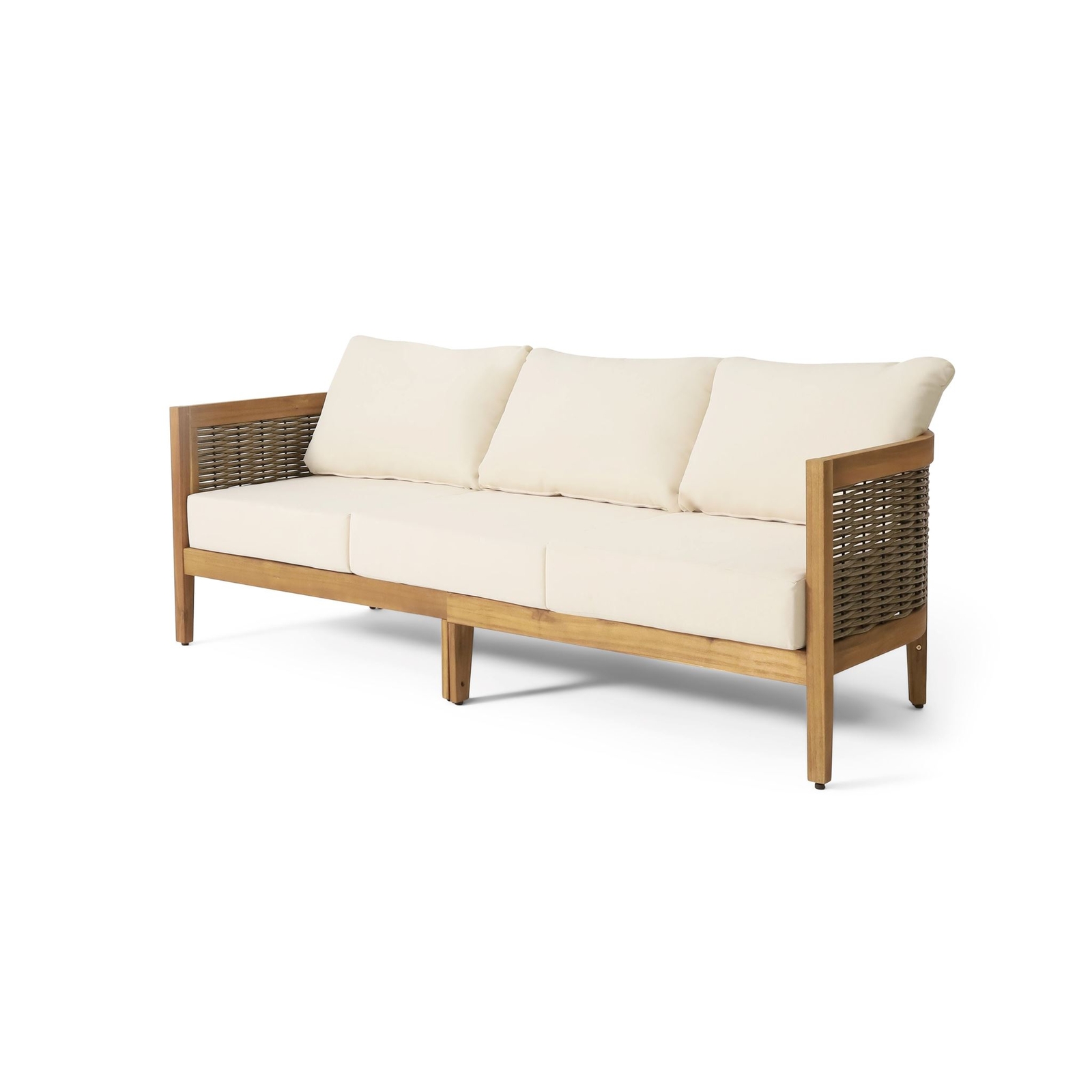 The Crowne Collection Outdoor Acacia Wood and Round Wicker 3 Seater Sofa