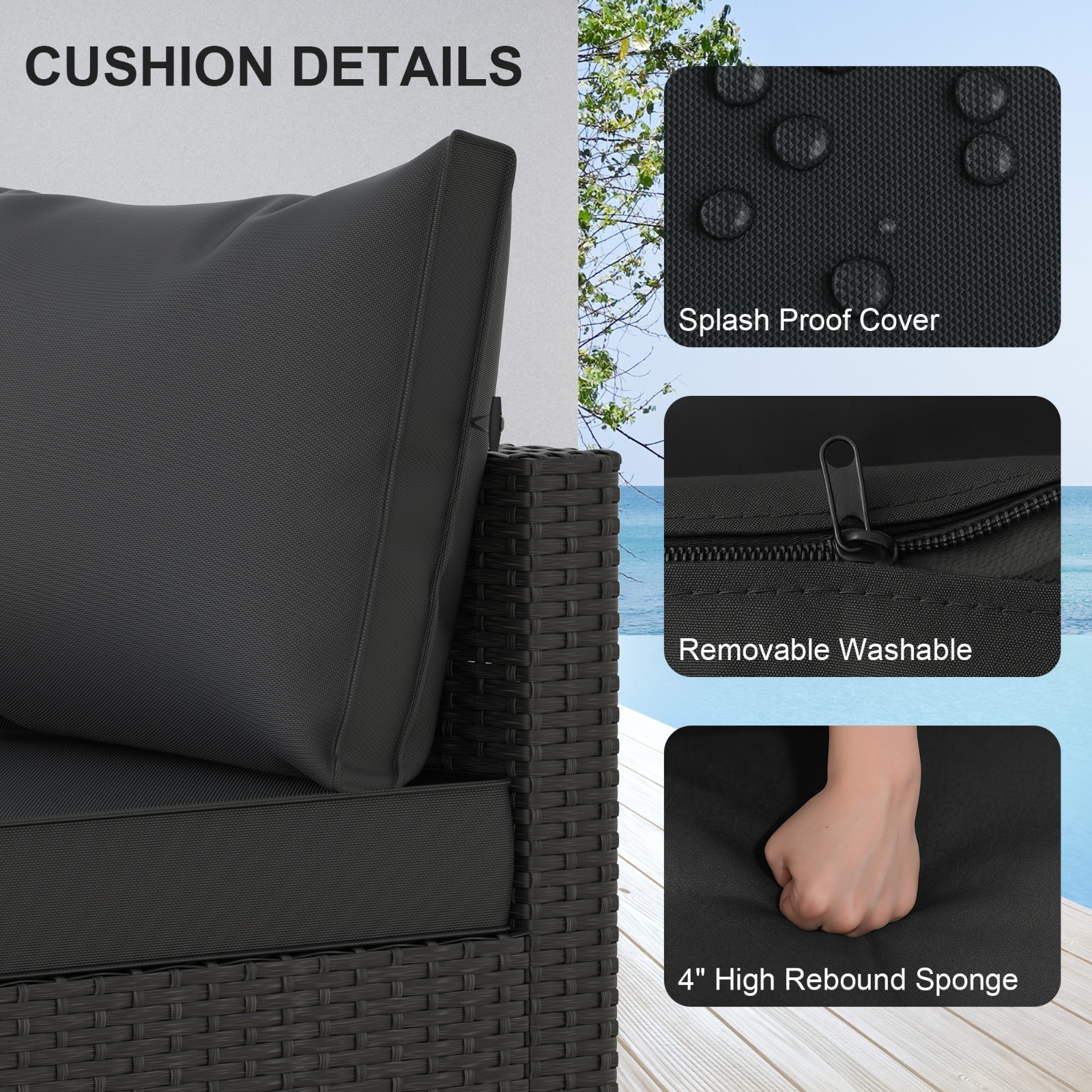 5PCS Patio Furniture Set All Weather Outdoor Sectional Sofa w/ Cushion PE Rattan