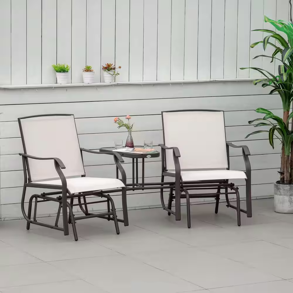 Beige 3-Piece Metal Outdoor Bistro Set with Breathable Sling for Backyard, Garde
