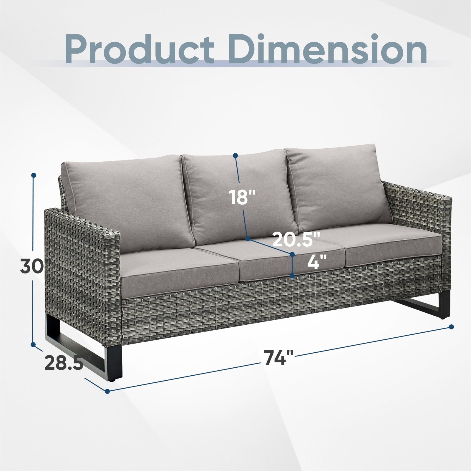 Outdoor 3-Seat Patio Wicker Sofa Grey – Grey