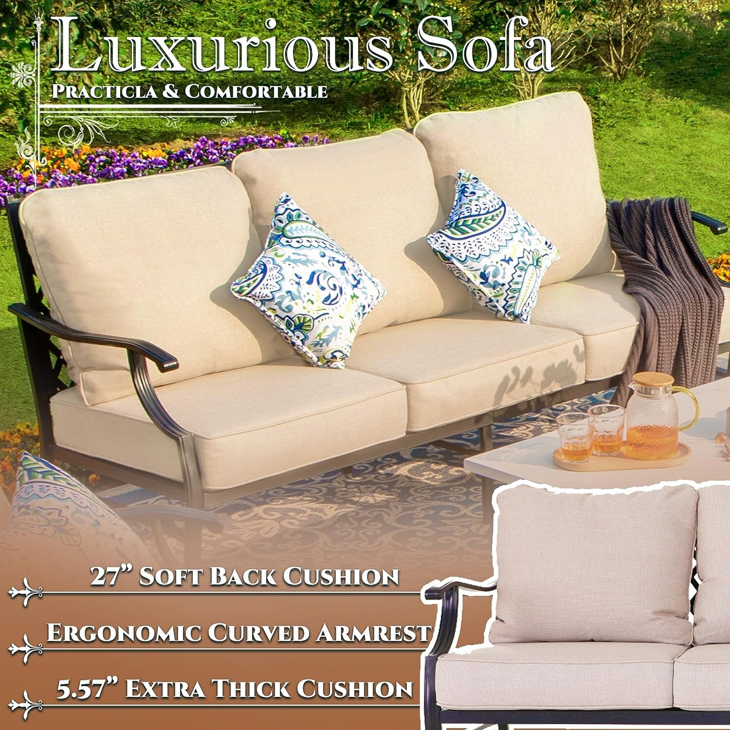 5 Piece Patio Furniture Set Outdoor Conversation Set for Lawn Garden Backyard
