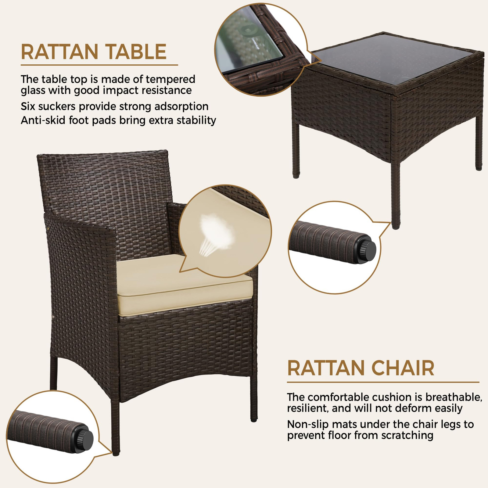 Juego De Sillas Y Mesa Acero Mimbre 3 Piezas Muebles Para Patio Exterior Jardin