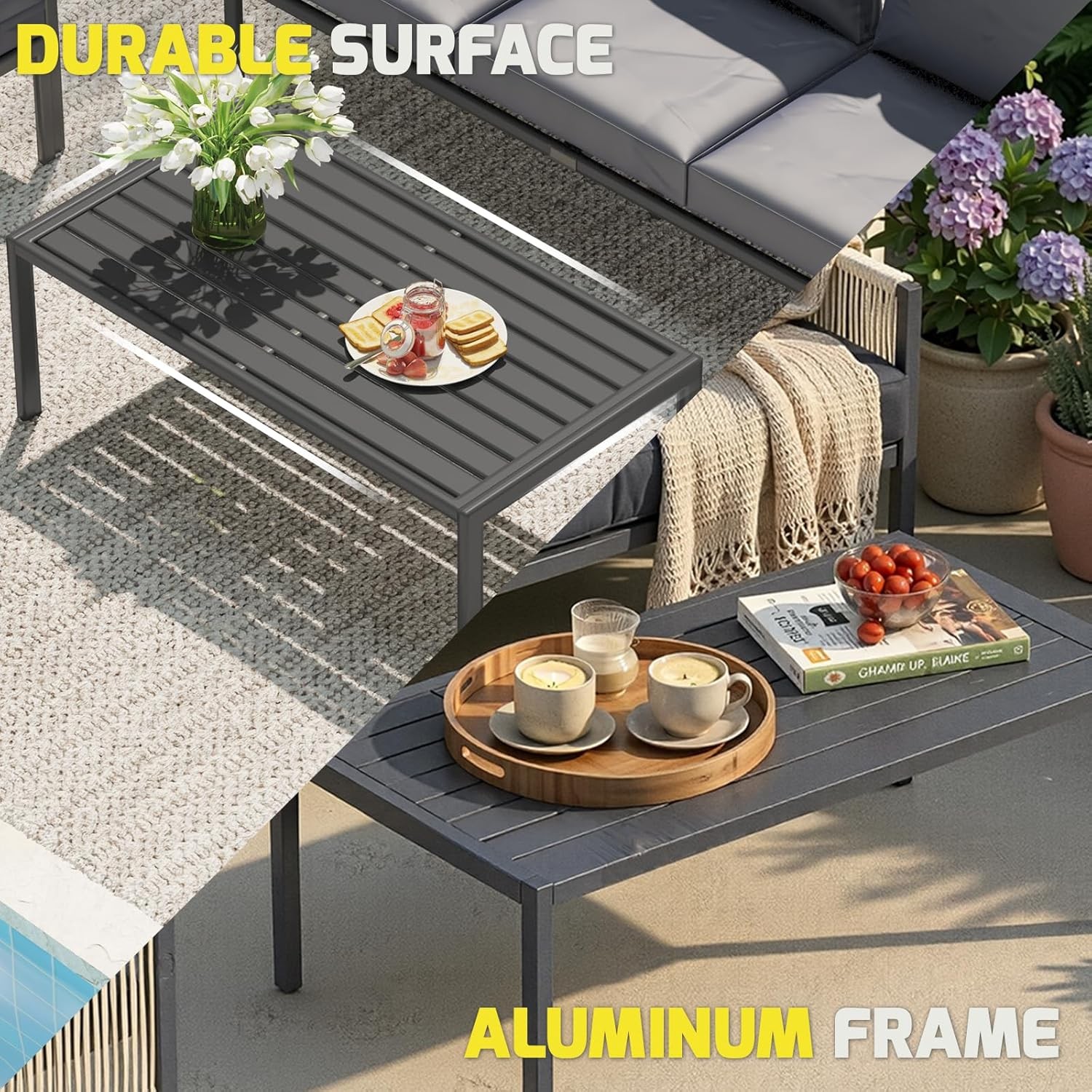5-Piece Aluminum Patio Furniture Set Outdoor Sectional Sofa with Coffee Table