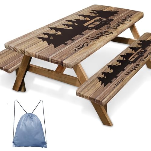 Picnic Table Cover with Bench Covers Elastic Edges, Wooden 72in Brown Wooden