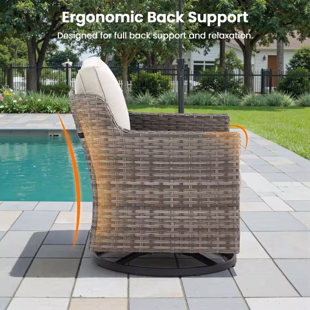 Hort 3-Piece Gray Wicker Outdoor Rocking Chair Set Patio Swivel Glider Lounge Ch