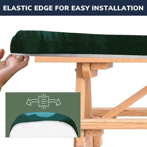 Fitted Picnic Table Cover with Bench Covers with 72X30 Inches Green Mountain