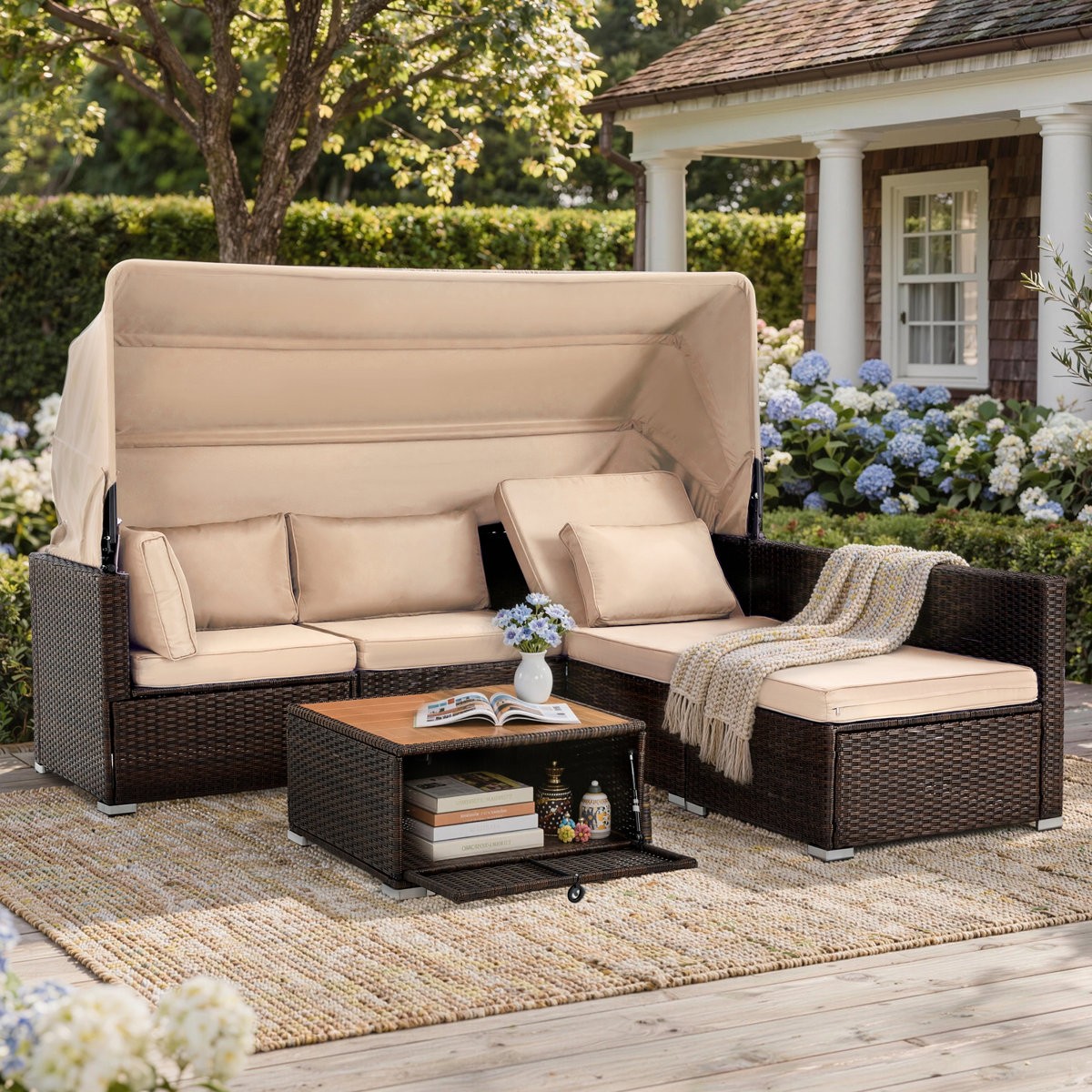 Stylish Modular 6-Piece Rattan Patio Lounge Set Outdoor Furniture