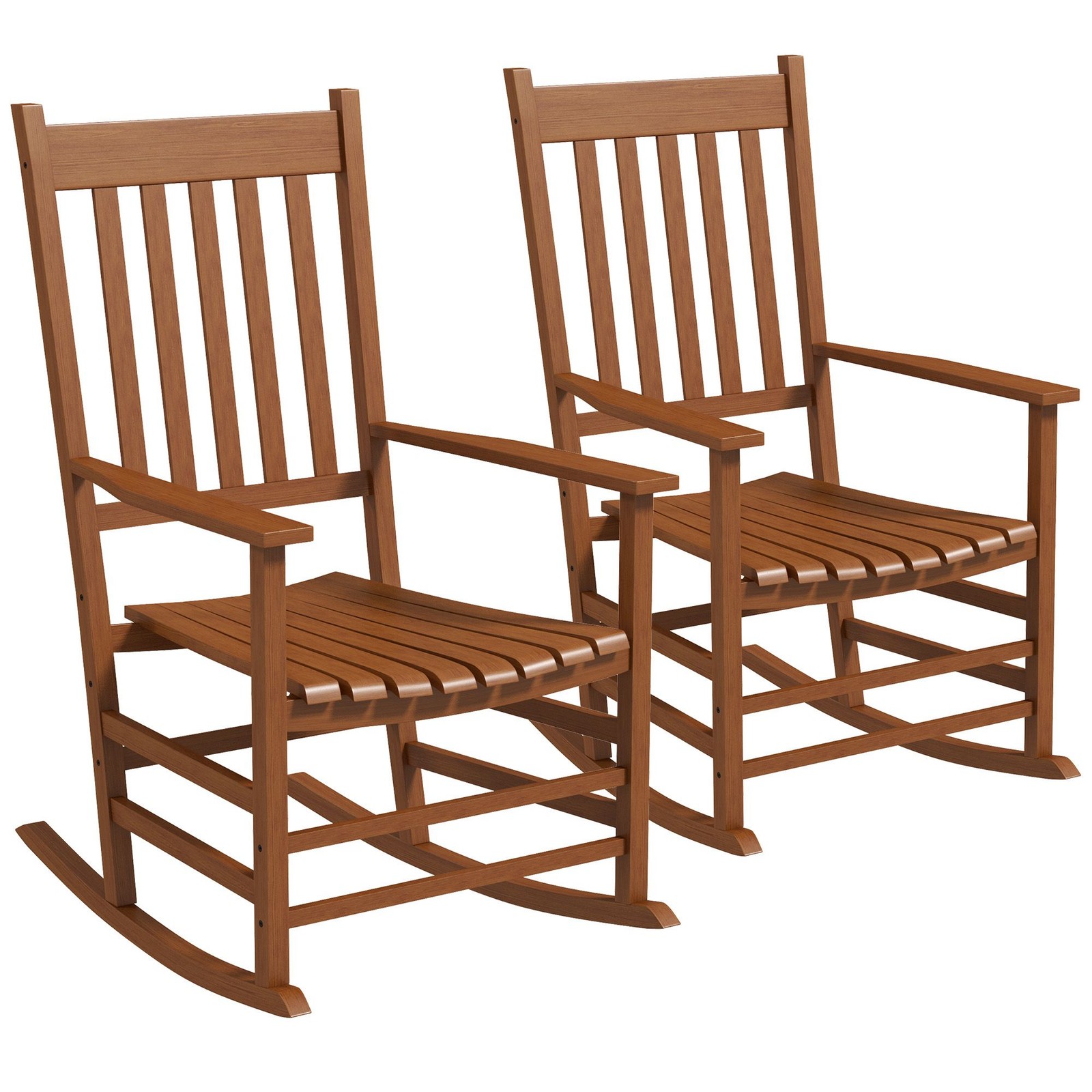 High Back Outdoor Rocking Chair Set 2, Poplar Wood, 352lb, Teak, 27.25×45.25