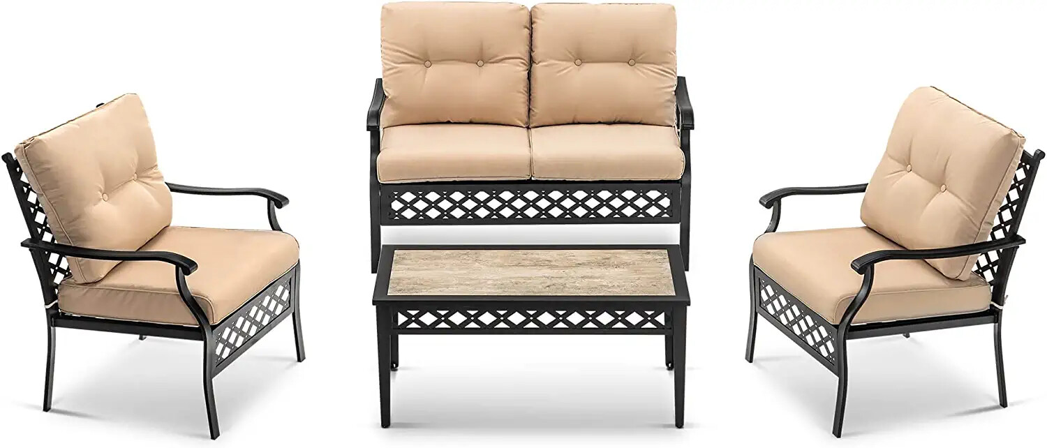 Ivinta 4-Piece Outdoor Patio Furniture Set with Coffee Table Loveseat for Garden