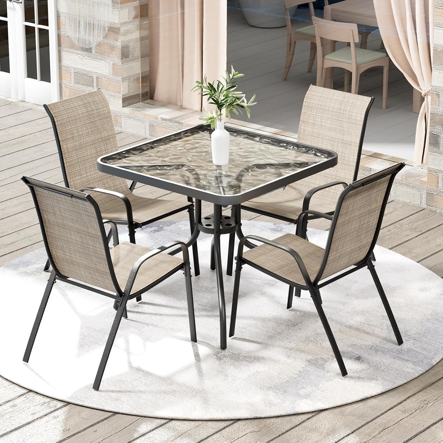 5 Piece Outdoor Patio Dining Set Umbrella not Included Porch Furniture W/4 Chair