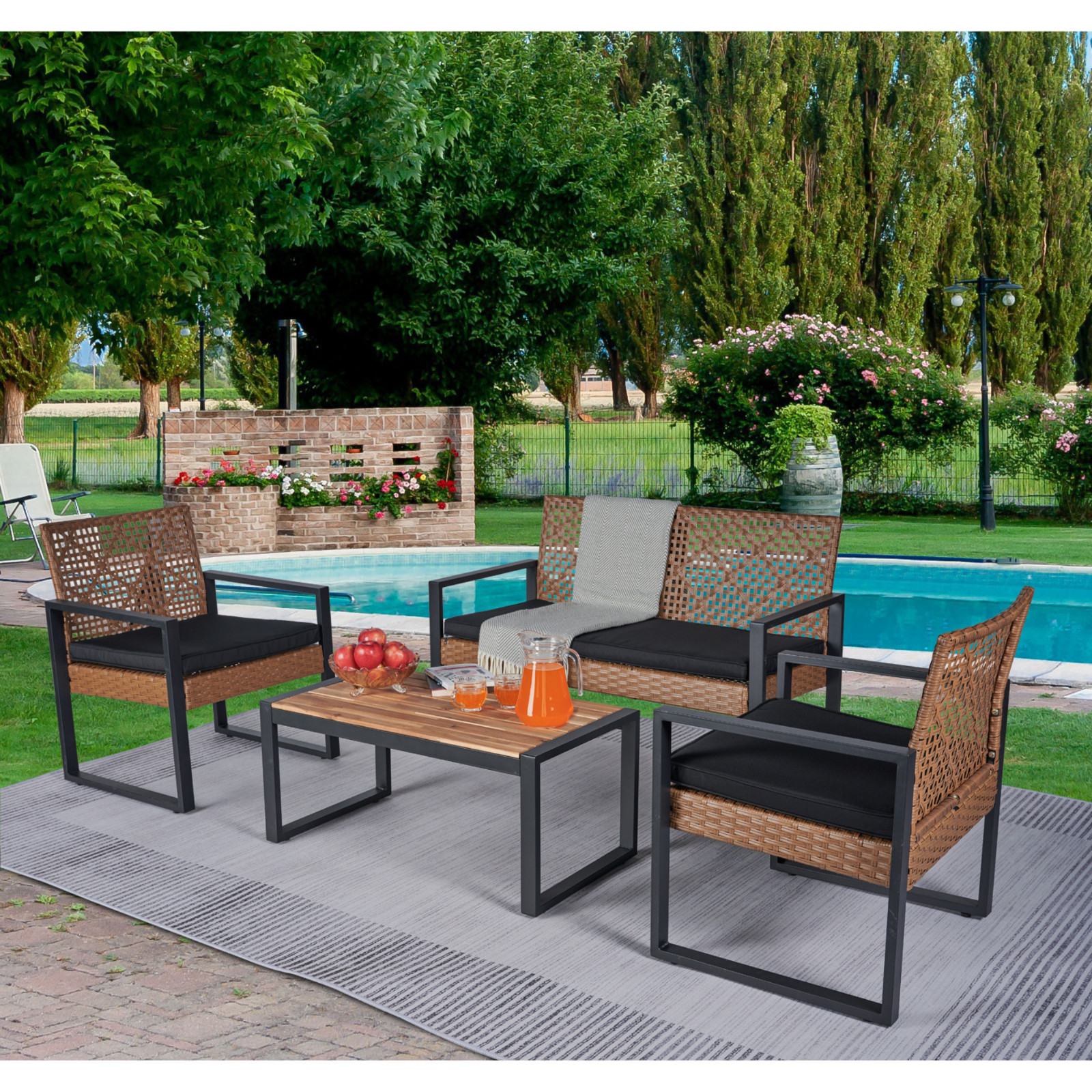 4-Piece Patio Furniture Set – Outdoor Acacia Wood Table Top Morden for Backyard