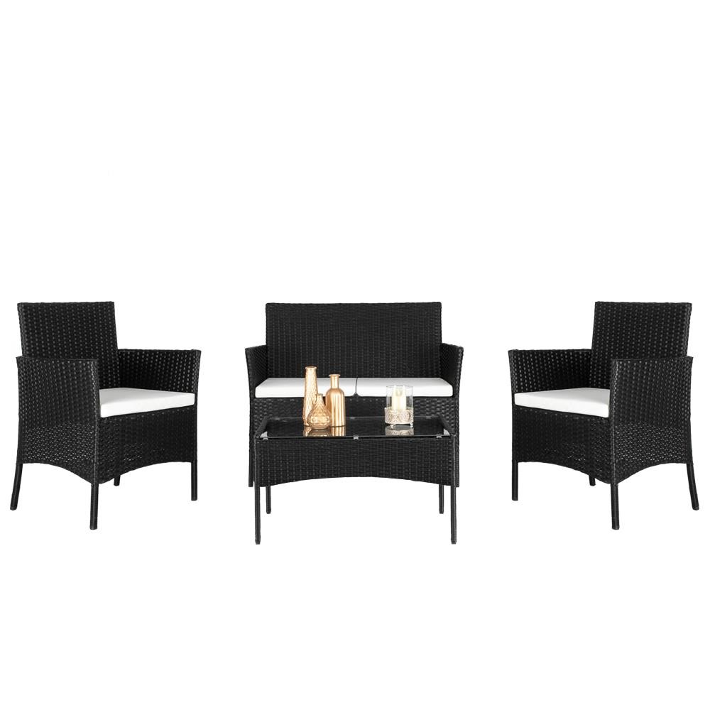 4 PCS Outdoor Patio PE Rattan Wicker Table Set Sofa Furniture w/ Cushion Black
