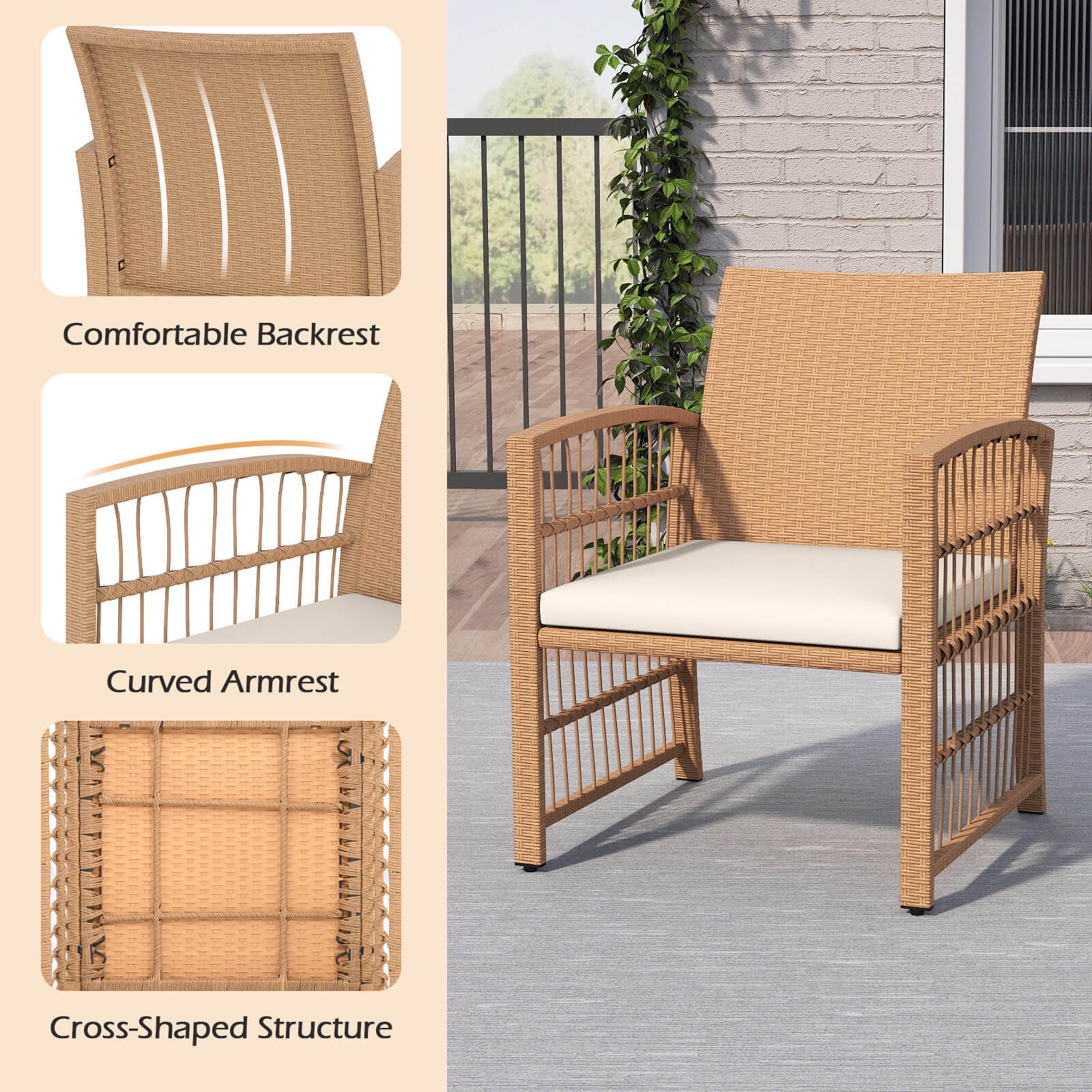5PCS Patio Conversation Set PE Rattan Balcony Furniture Set with Cushions