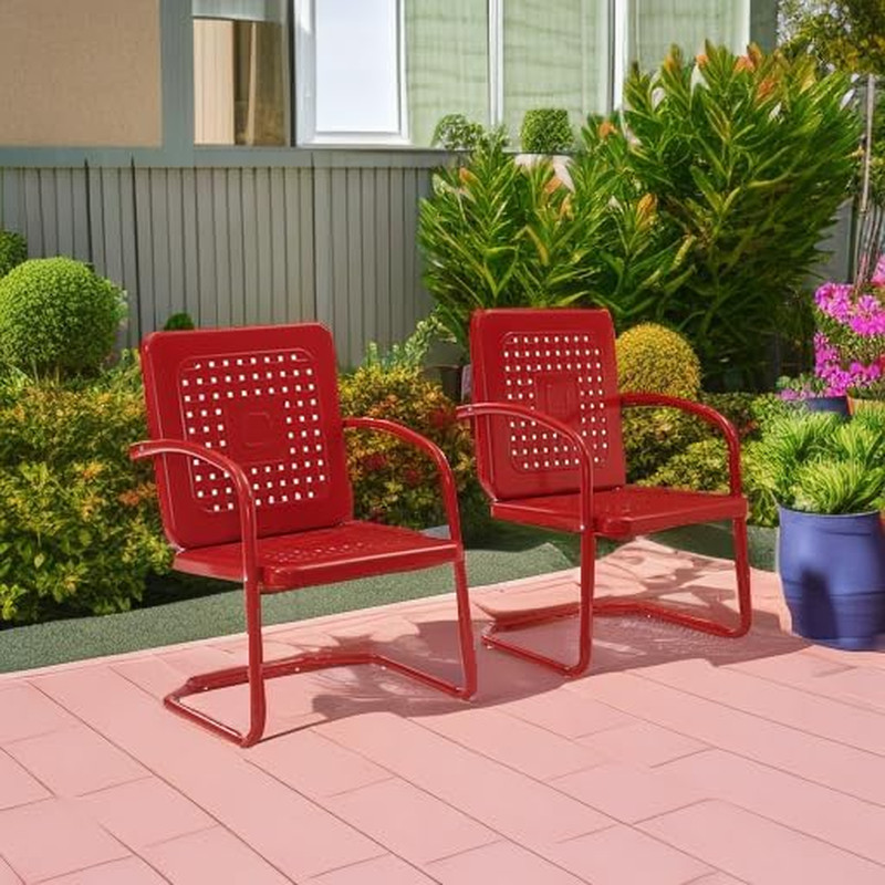 Bates 2-Piece Outdoor Chair Set, Retro Metal Patio Chairs for Dining, Porch, Dec