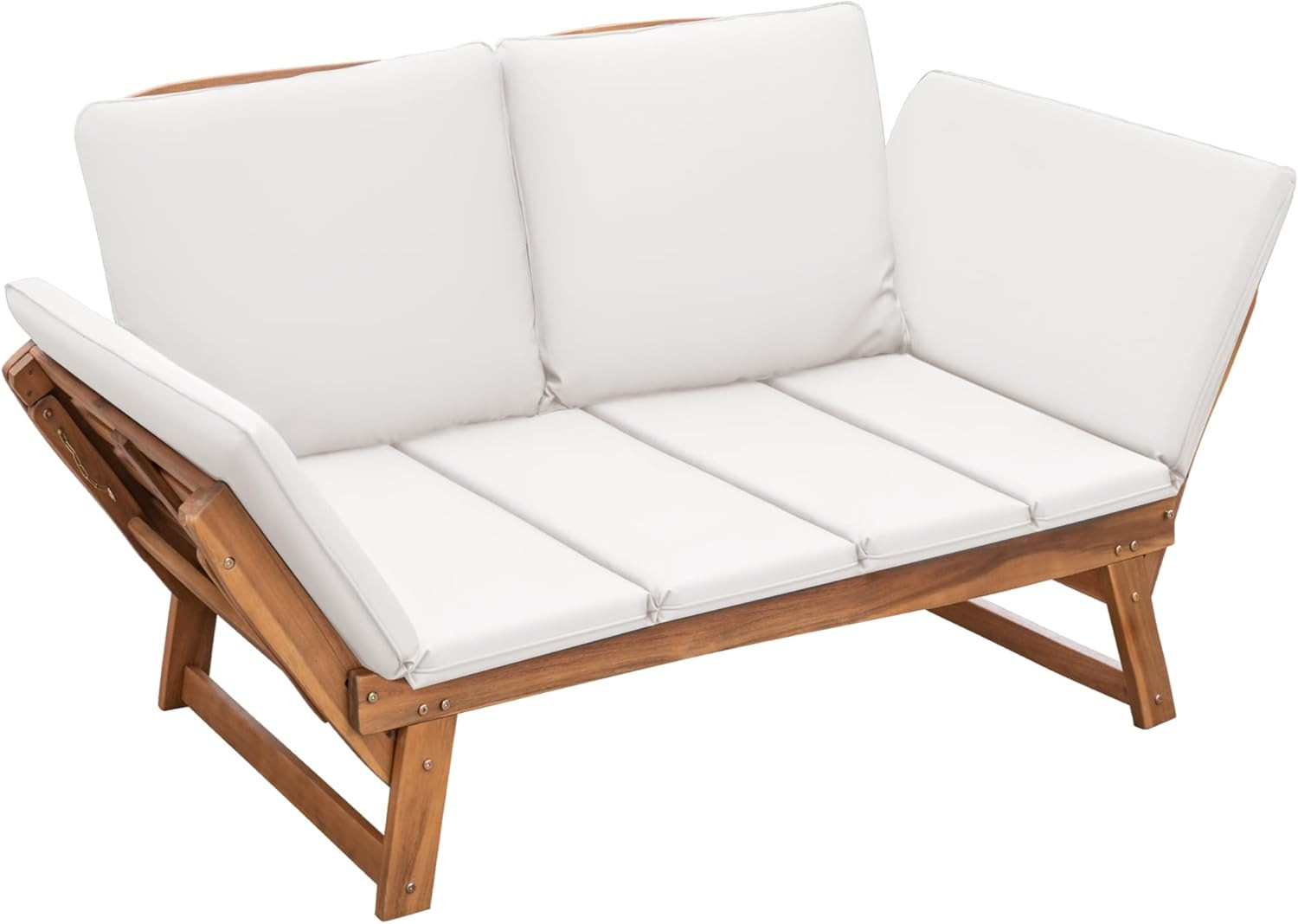 Outdoor Couch Acacia Wood Patio Couch with Adjustable Armrests, Outdoor Converti