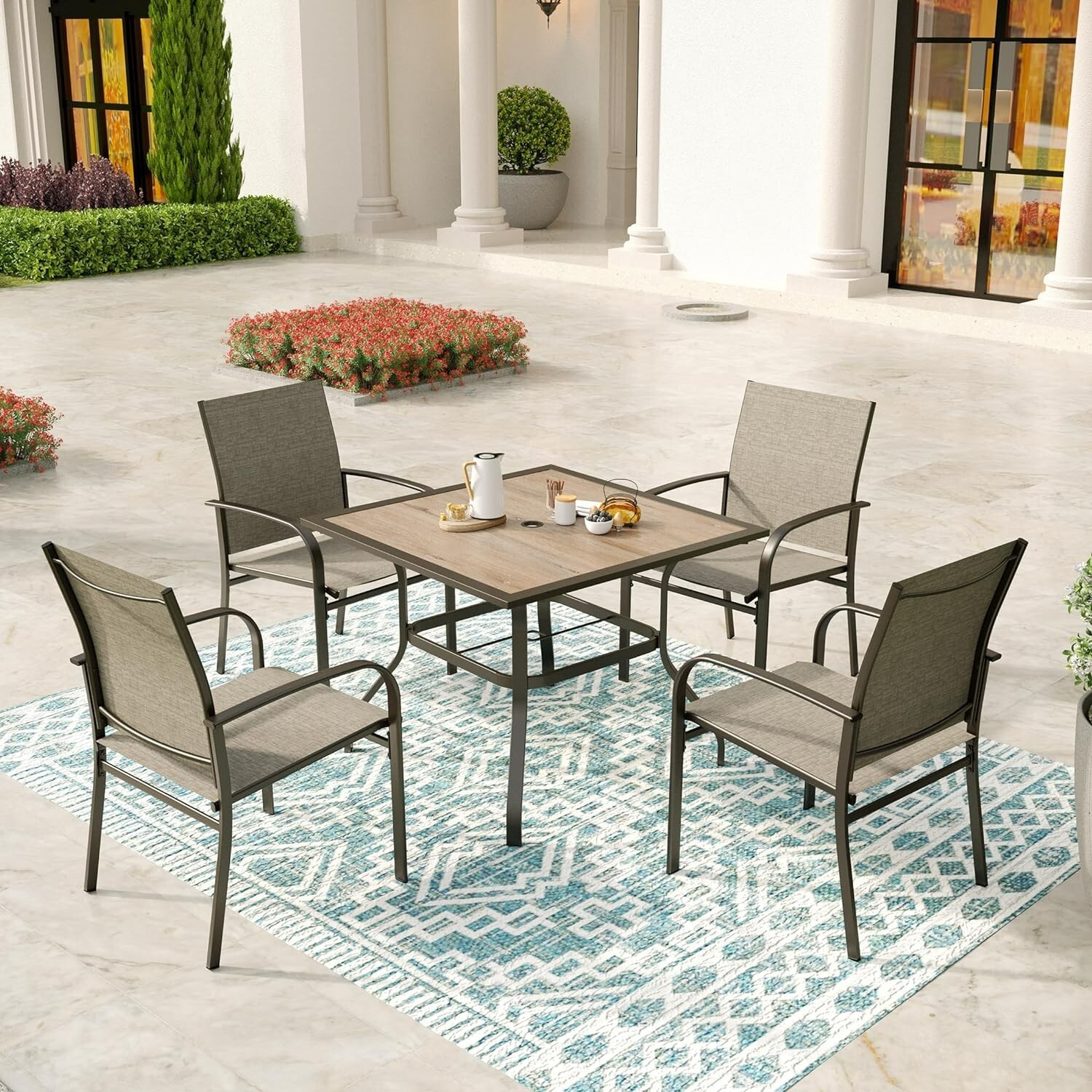 5 Piece Outdoor Dining Set Patio Table and Chairs with 1.57″ Hole for Garden