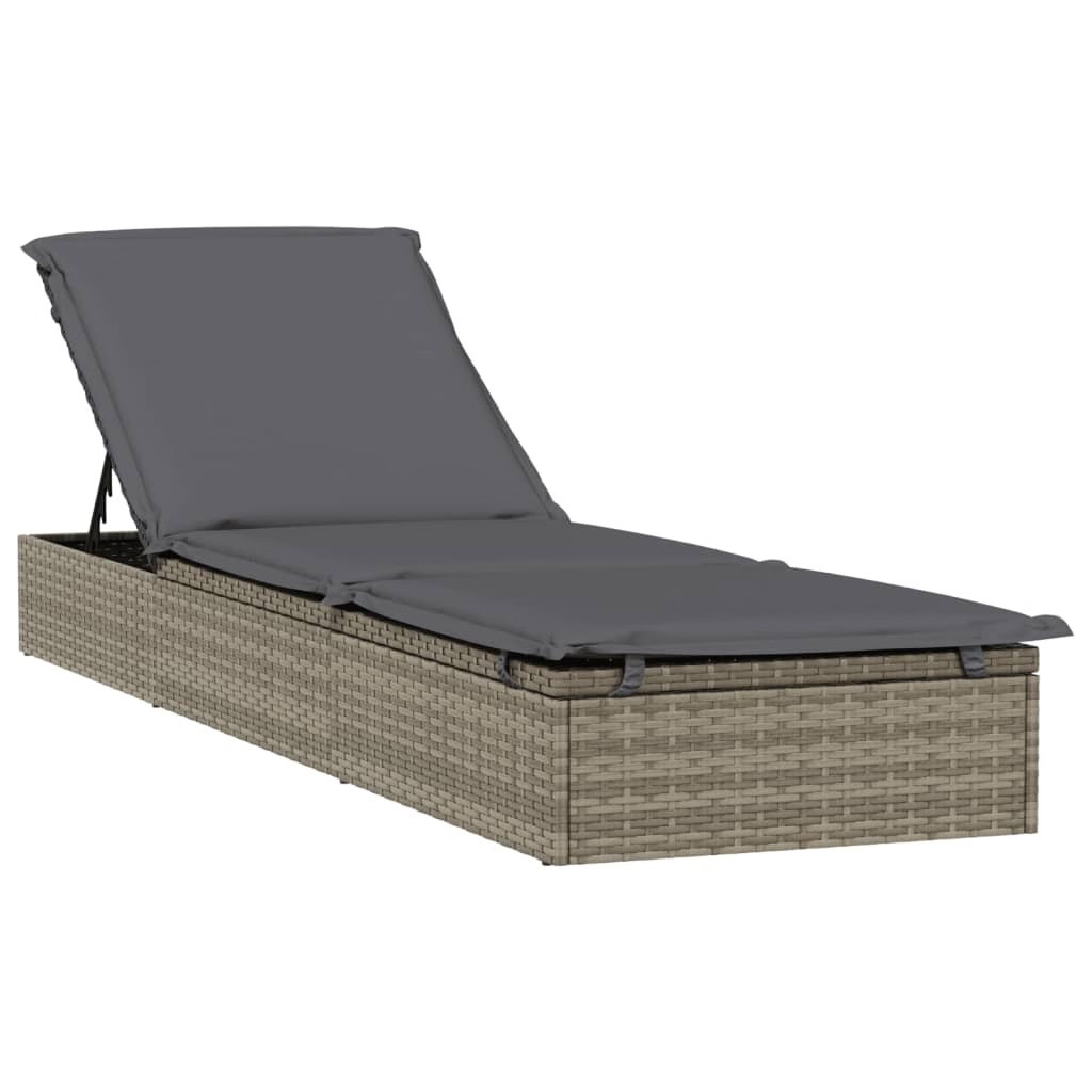 Sunbed 1 pc with Cushion Gray 79.1″x21.7″x24.4″ Poly Rattan