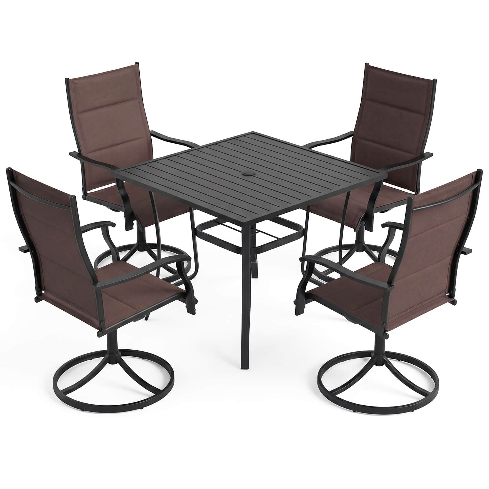 5PCS Outdoor Dining Set, 4 Swivel Chairs & Square Patio Table w/Umbrella Hole
