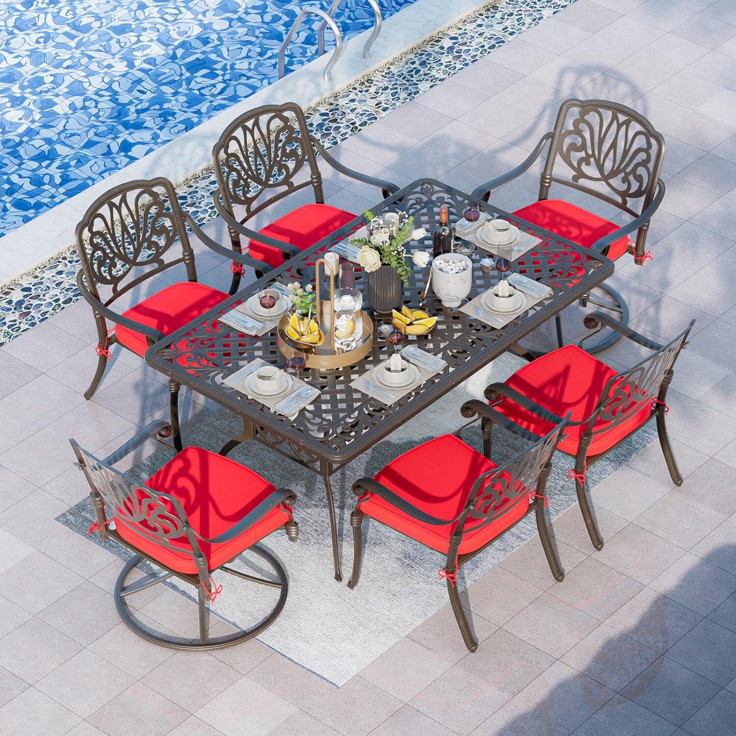 7 Piece Patio Dining Set Outdoor Dining Set Cast Aluminum Furniture Set