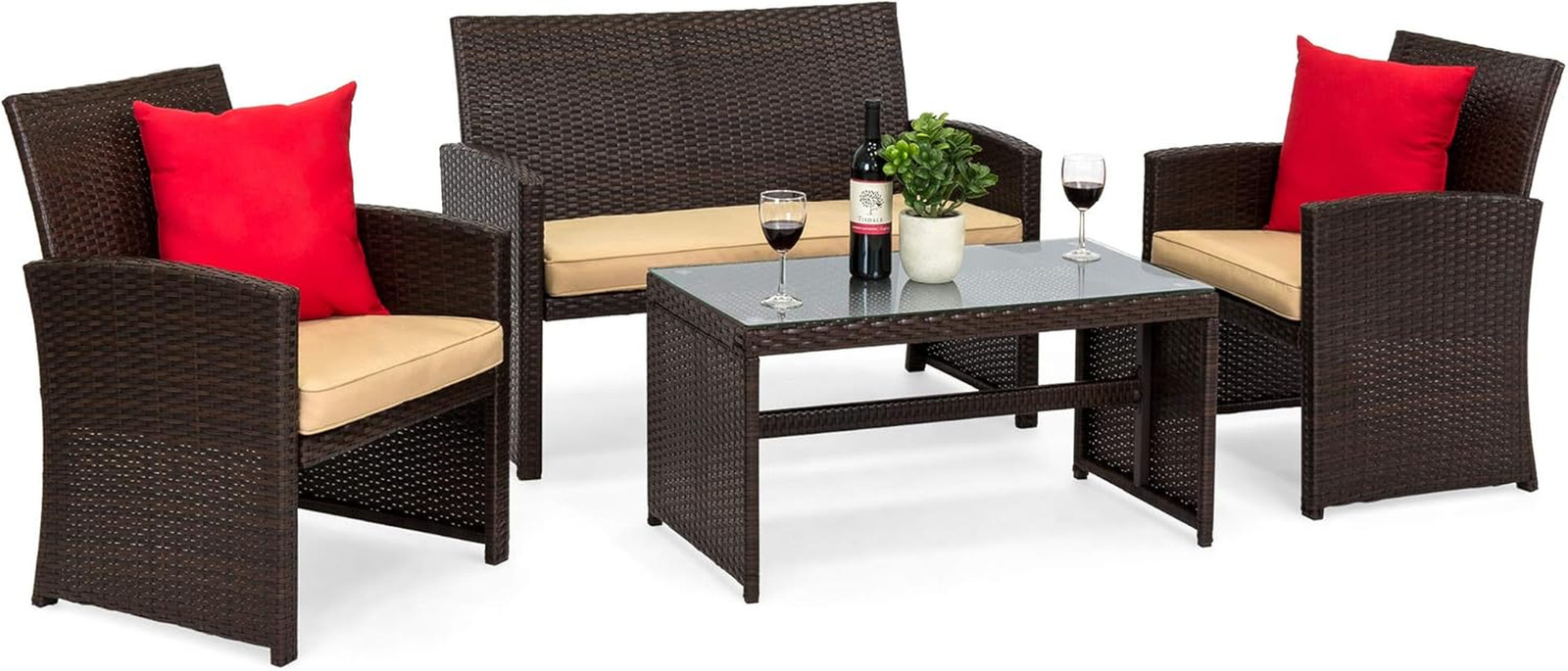 Best Choice Products 4-Piece Outdoor Wicker Patio Conversation Furniture Set for