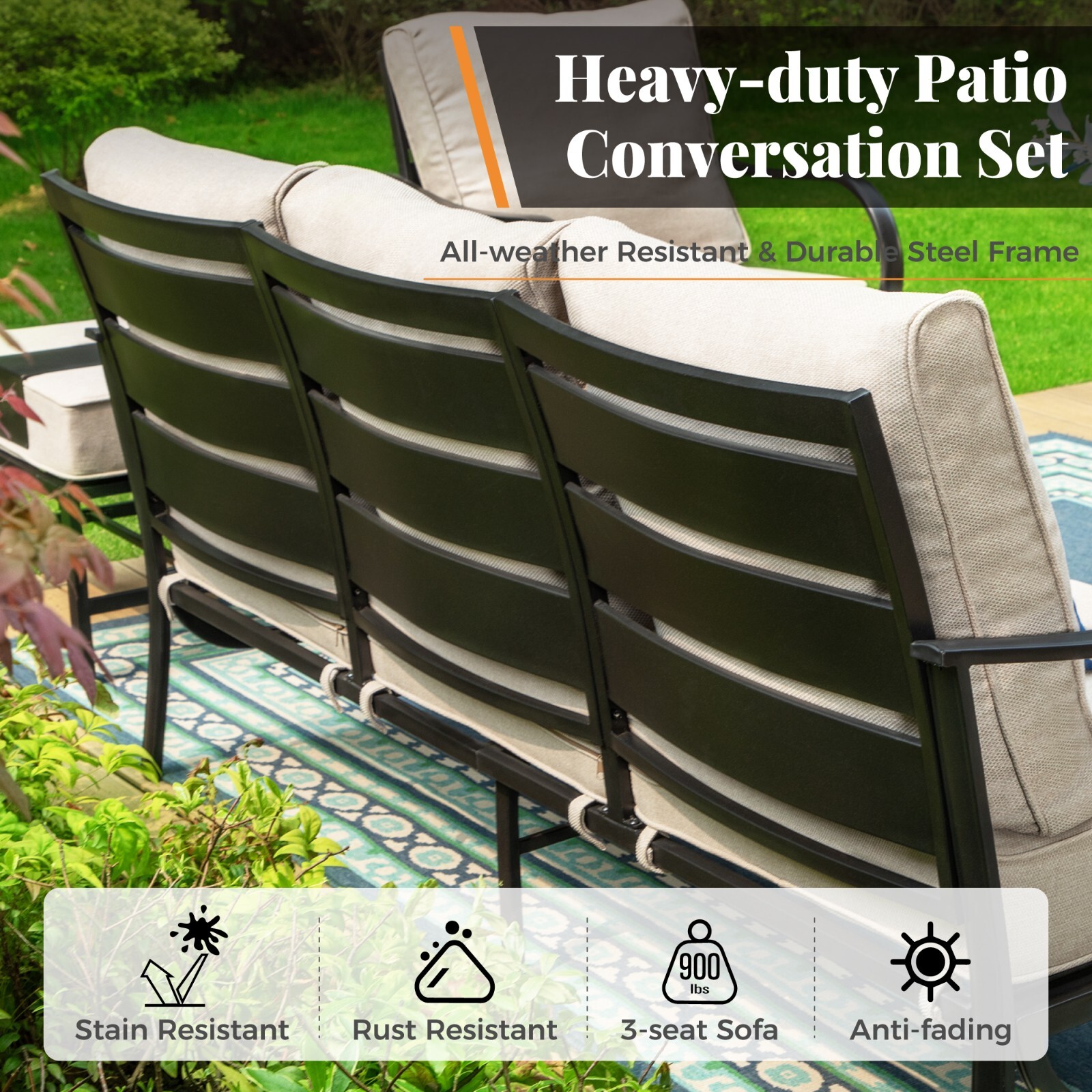 Patio Furniture Set with Coffee Table Outdoor Conversation Sofa Swivel Chair Set